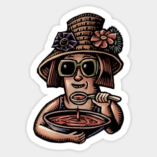 Soup Eating Woman in Hat Sticker